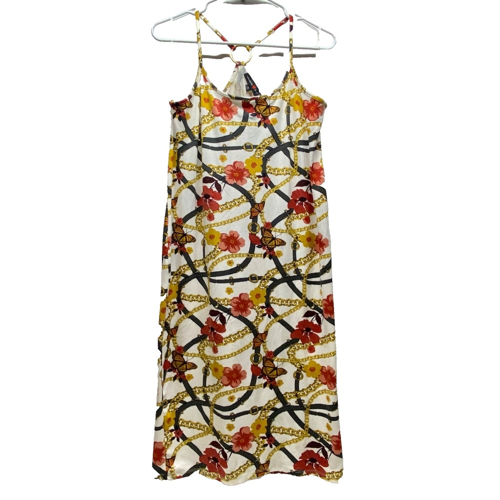 Absolutely Love It! Strappy Halter Dress Women's 1X Golden Floral Chain NWT